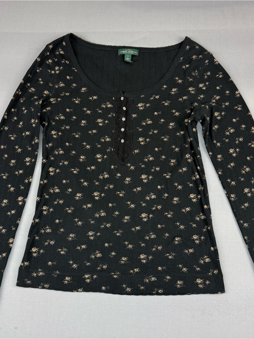 Ralph Lauren Black Long-Sleeve Floral Henley Top